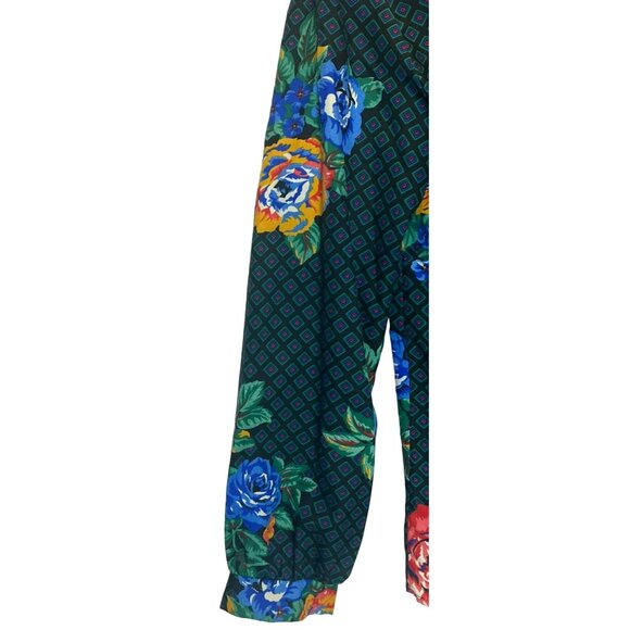 Vintage Clarissa Floral Black Button Up Blouse Shirt Womens Size 8 Secretary 80s - Picture 6 of 9